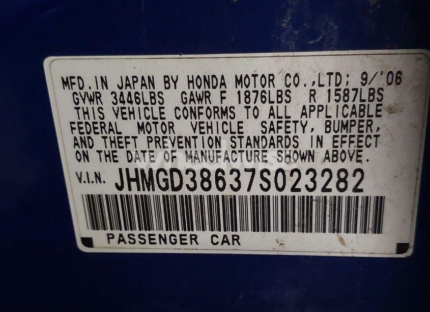 Photo 9 of 2007 Honda Fit SPORT (VIN JHMGD38637S023282)