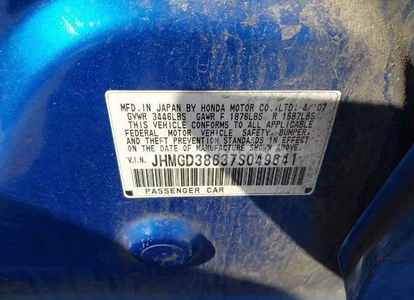 Photo 9 of 2007 Honda Fit SPORT (VIN JHMGD38637S049641)