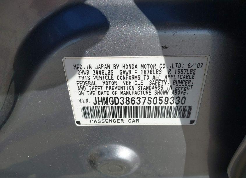 Photo 9 of 2007 Honda Fit SPORT (VIN JHMGD38637S059330)
