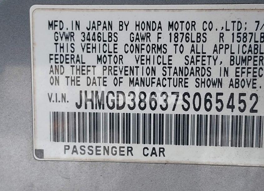 Photo 9 of 2007 Honda Fit SPORT (VIN JHMGD38637S065452)