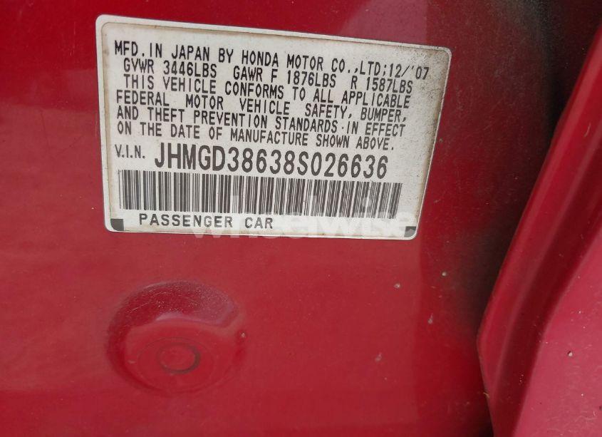 Photo 9 of 2008 Honda Fit SPORT (VIN JHMGD38638S026636)