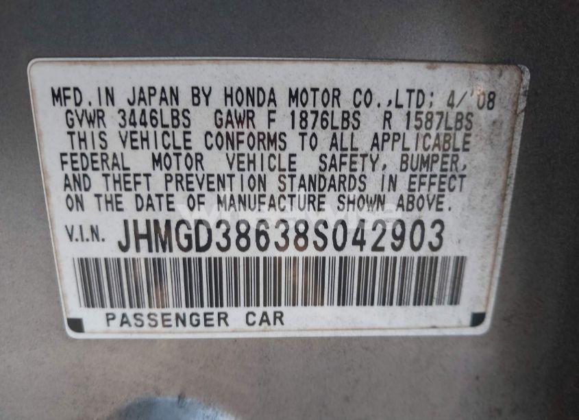 Photo 9 of 2008 Honda Fit SPORT (VIN JHMGD38638S042903)