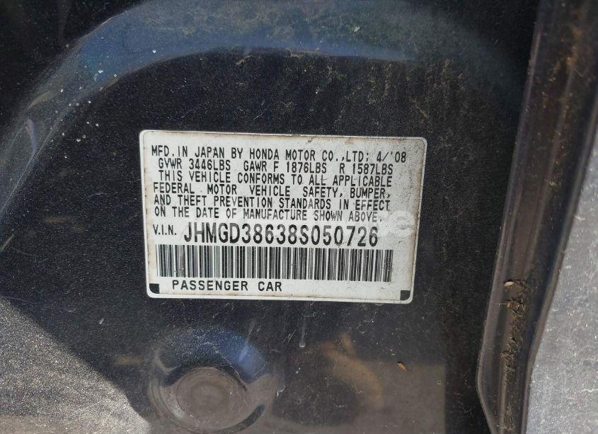 Photo 9 of 2008 Honda Fit SPORT (VIN JHMGD38638S050726)