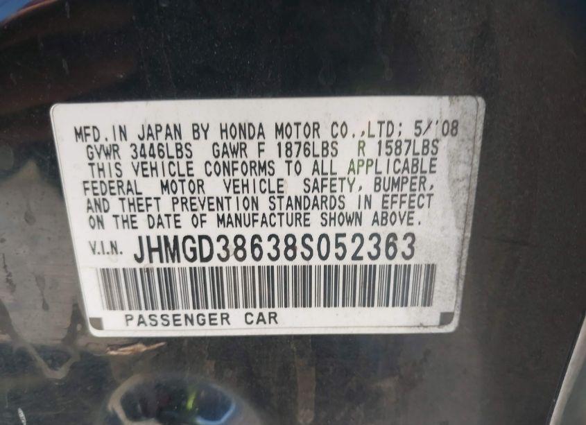 Photo 9 of 2008 Honda Fit SPORT (VIN JHMGD38638S052363)