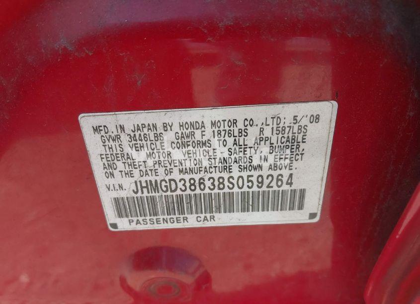 Photo 9 of 2008 Honda Fit SPORT (VIN JHMGD38638S059264)