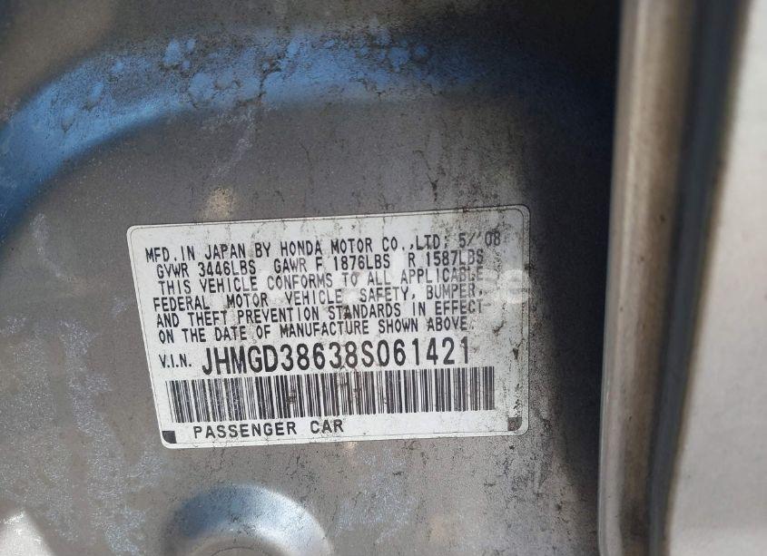 Photo 9 of 2008 Honda Fit SPORT (VIN JHMGD38638S061421)