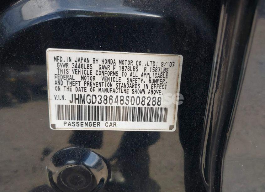 Photo 9 of 2008 Honda Fit SPORT (VIN JHMGD38648S008288)