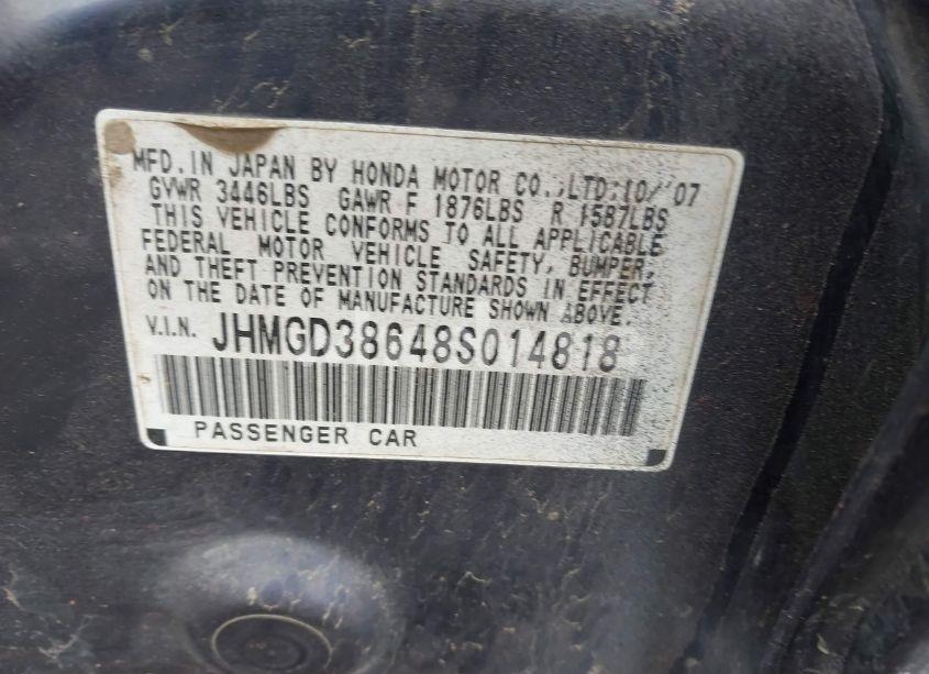 Photo 9 of 2008 Honda Fit SPORT (VIN JHMGD38648S014818)