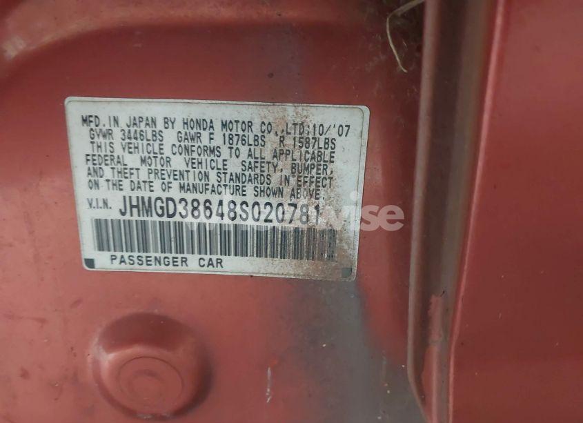 Photo 7 of 2008 Honda Fit SPORT (VIN JHMGD38648S020781)