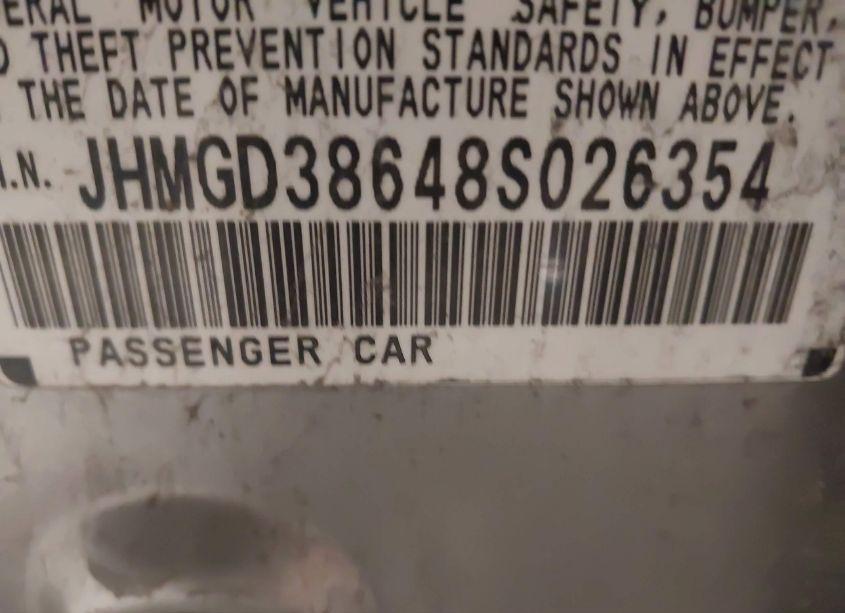 Photo 9 of 2008 Honda Fit SPORT (VIN JHMGD38648S026354)