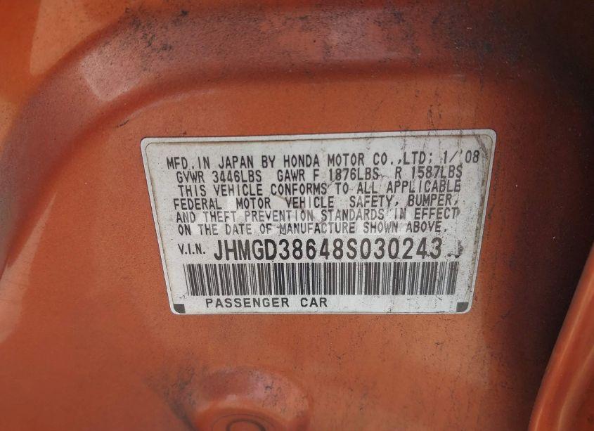 Photo 9 of 2008 Honda Fit SPORT (VIN JHMGD38648S030243)