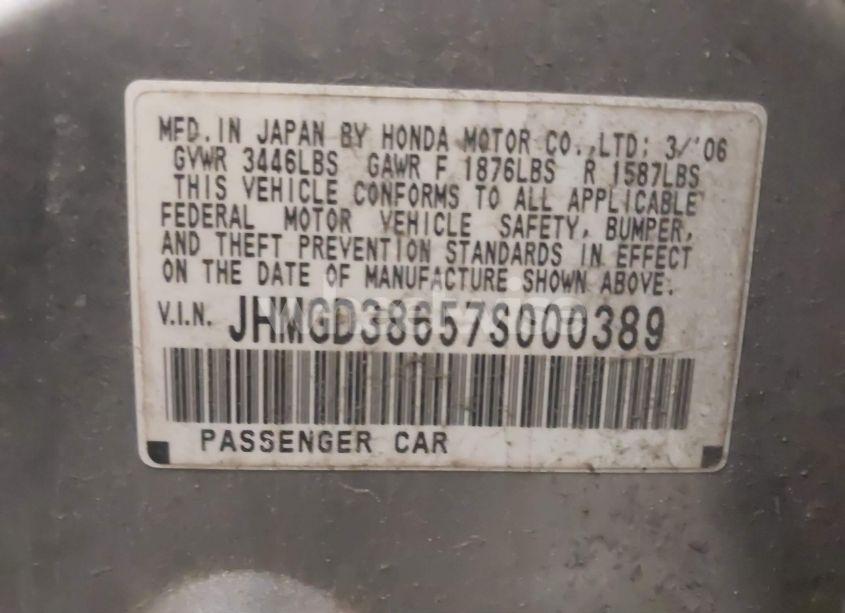 Photo 9 of 2007 Honda Fit SPORT (VIN JHMGD38657S000389)