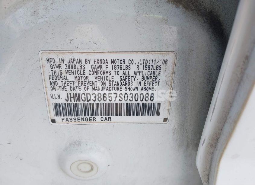 Photo 9 of 2007 Honda Fit SPORT (VIN JHMGD38657S030086)