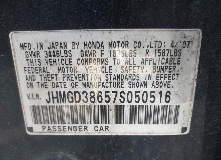 Photo 9 of 2007 Honda Fit SPORT (VIN JHMGD38657S050516)