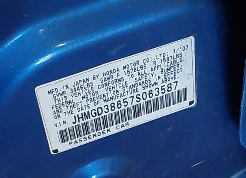 Photo 9 of 2007 Honda Fit SPORT (VIN JHMGD38657S063587)