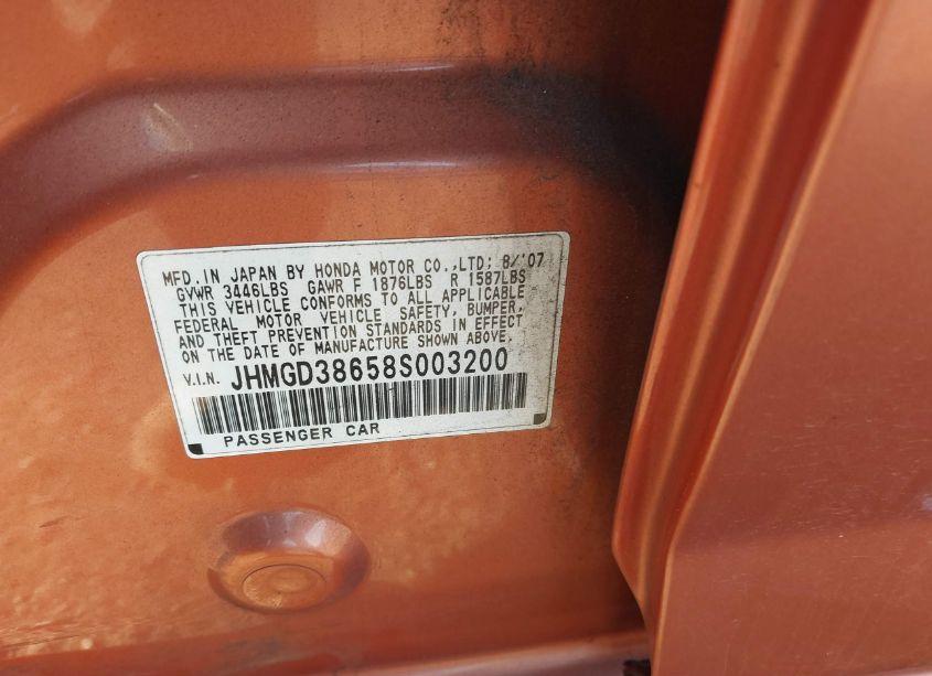 Photo 9 of 2008 Honda Fit SPORT (VIN JHMGD38658S003200)