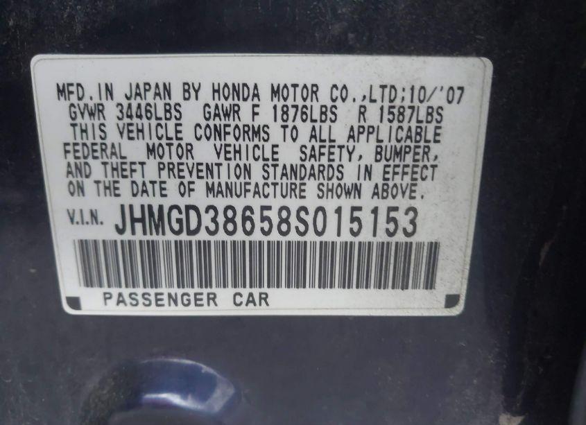 Photo 9 of 2008 Honda Fit SPORT (VIN JHMGD38658S015153)