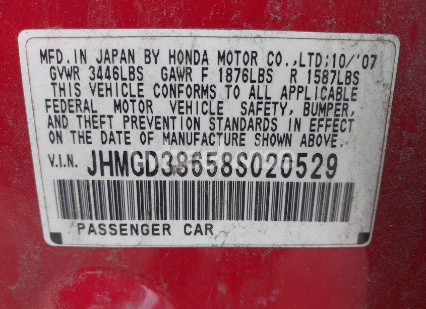 Photo 9 of 2008 Honda Fit SPORT (VIN JHMGD38658S020529)