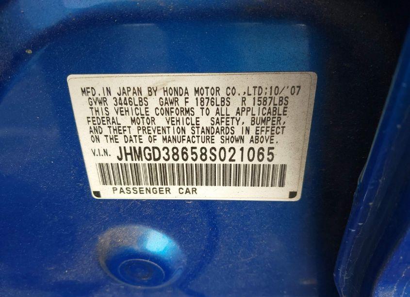 Photo 9 of 2008 Honda Fit SPORT (VIN JHMGD38658S021065)