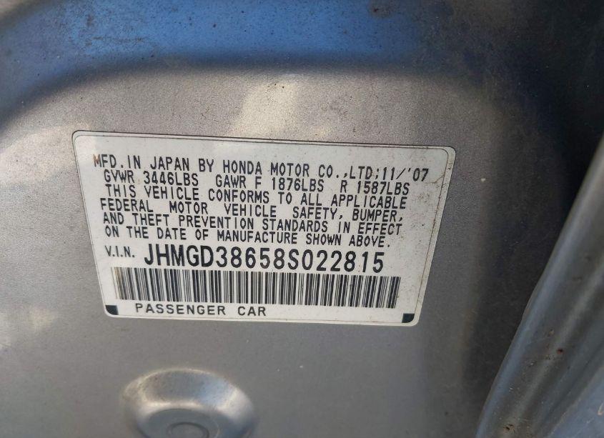 Photo 9 of 2008 Honda Fit SPORT (VIN JHMGD38658S022815)