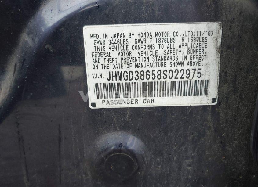 Photo 9 of 2008 Honda Fit SPORT (VIN JHMGD38658S022975)