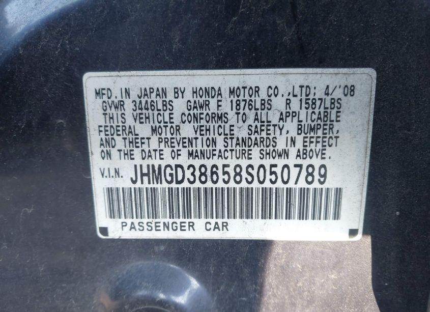 Photo 9 of 2008 Honda Fit SPORT (VIN JHMGD38658S050789)