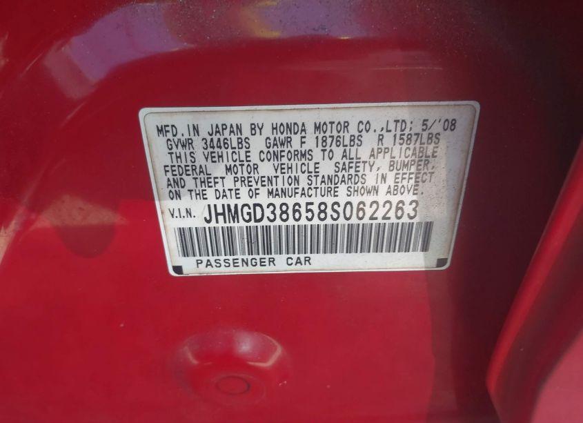 Photo 9 of 2008 Honda Fit SPORT (VIN JHMGD38658S062263)