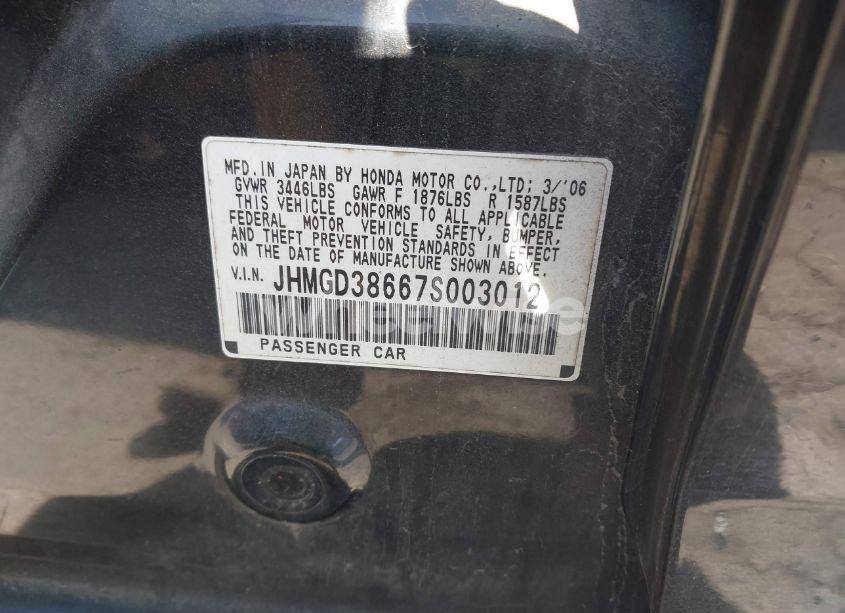 Photo 9 of 2007 Honda Fit SPORT (VIN JHMGD38667S003012)