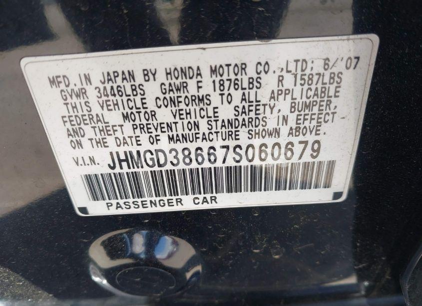 Photo 9 of 2007 Honda Fit SPORT (VIN JHMGD38667S060679)