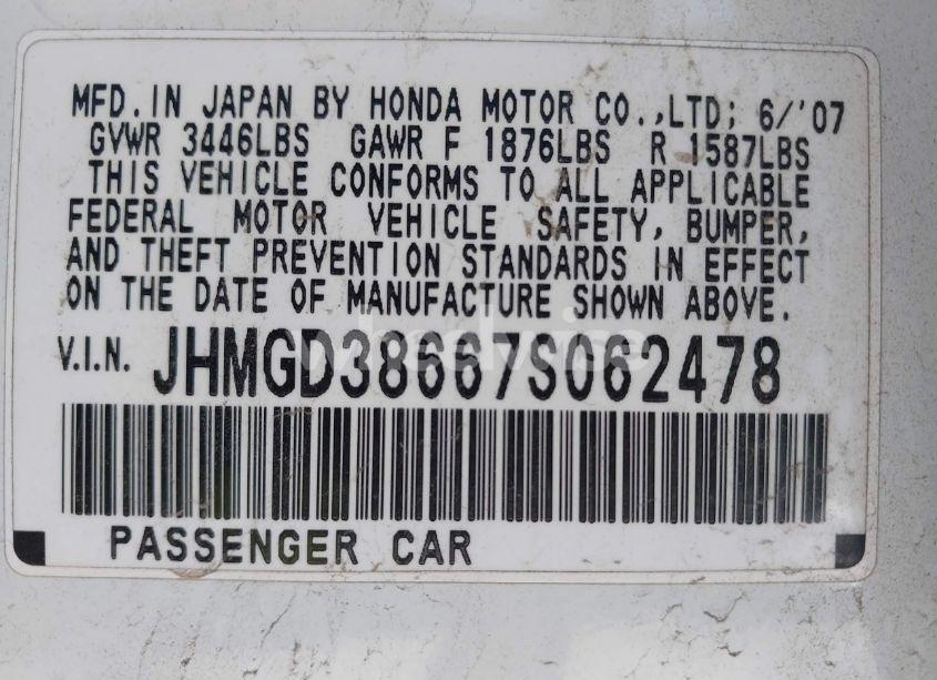 Photo 9 of 2007 Honda Fit SPORT (VIN JHMGD38667S062478)