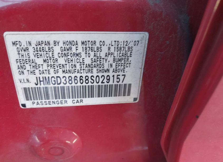 Photo 9 of 2008 Honda Fit SPORT (VIN JHMGD38668S029157)