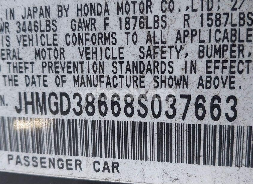 Photo 9 of 2008 Honda Fit SPORT (VIN JHMGD38668S037663)