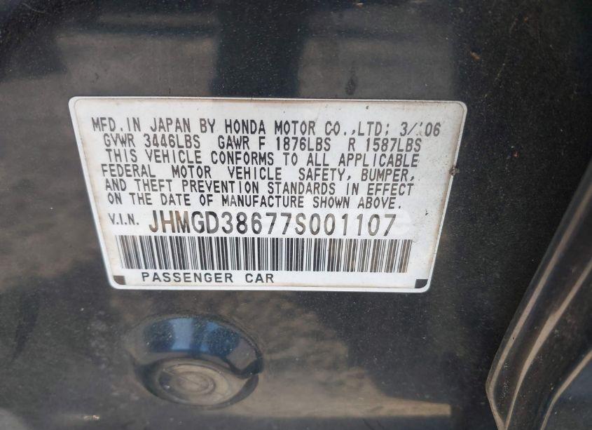 Photo 9 of 2007 Honda Fit SPORT (VIN JHMGD38677S001107)