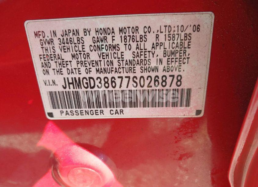 Photo 9 of 2007 Honda Fit SPORT (VIN JHMGD38677S026878)