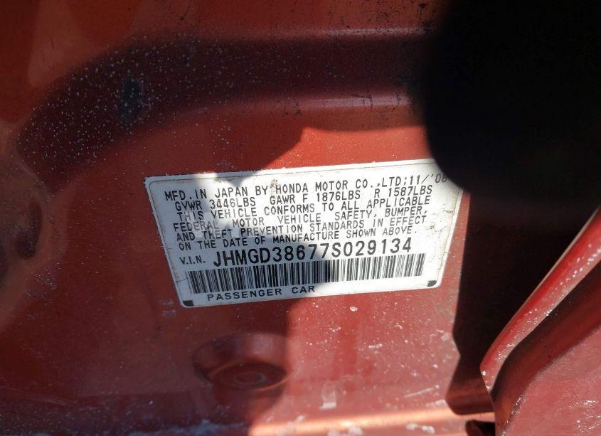 Photo 9 of 2007 Honda Fit SPORT (VIN JHMGD38677S029134)