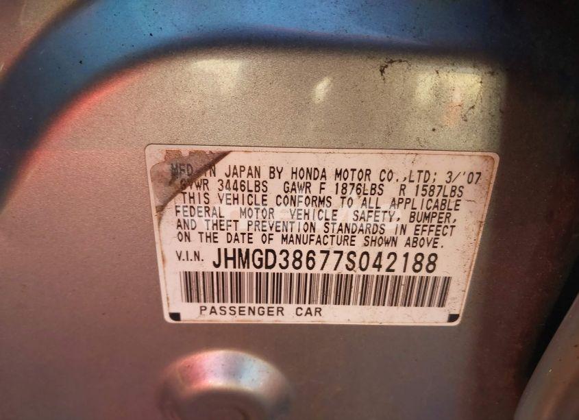 Photo 9 of 2007 Honda Fit SPORT (VIN JHMGD38677S042188)