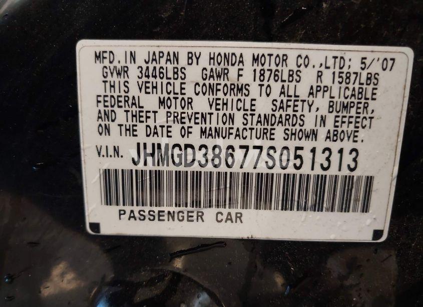 Photo 9 of 2007 Honda Fit SPORT (VIN JHMGD38677S051313)