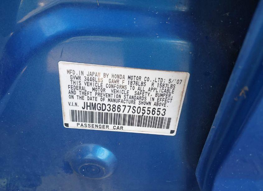 Photo 9 of 2007 Honda Fit SPORT (VIN JHMGD38677S055653)