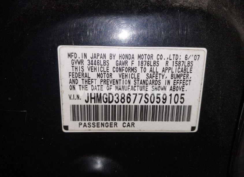 Photo 9 of 2007 Honda Fit SPORT (VIN JHMGD38677S059105)