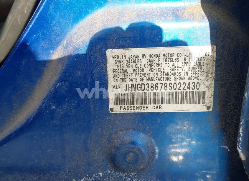 Photo 9 of 2008 Honda Fit SPORT (VIN JHMGD38678S022430)