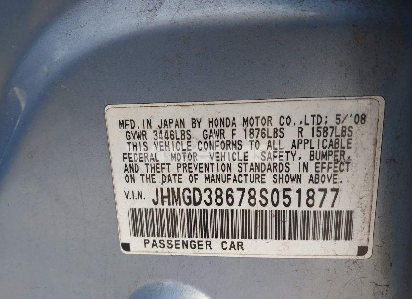 Photo 9 of 2008 Honda Fit SPORT (VIN JHMGD38678S051877)