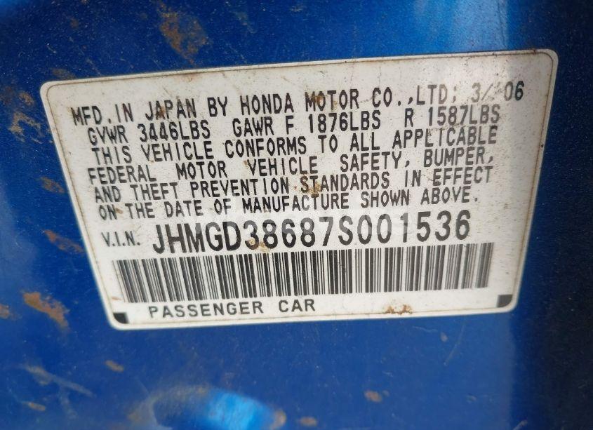 Photo 9 of 2007 Honda Fit SPORT (VIN JHMGD38687S001536)