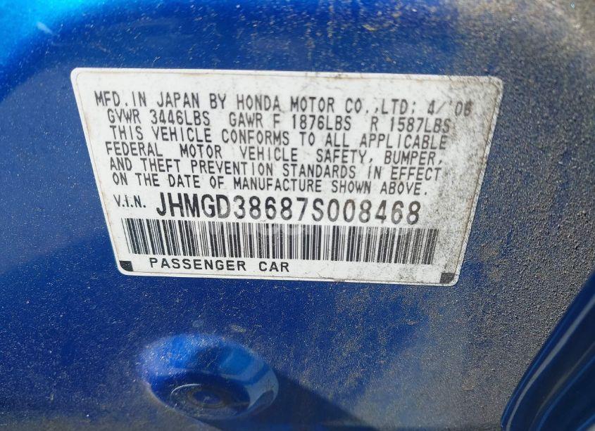 Photo 9 of 2007 Honda Fit SPORT (VIN JHMGD38687S008468)