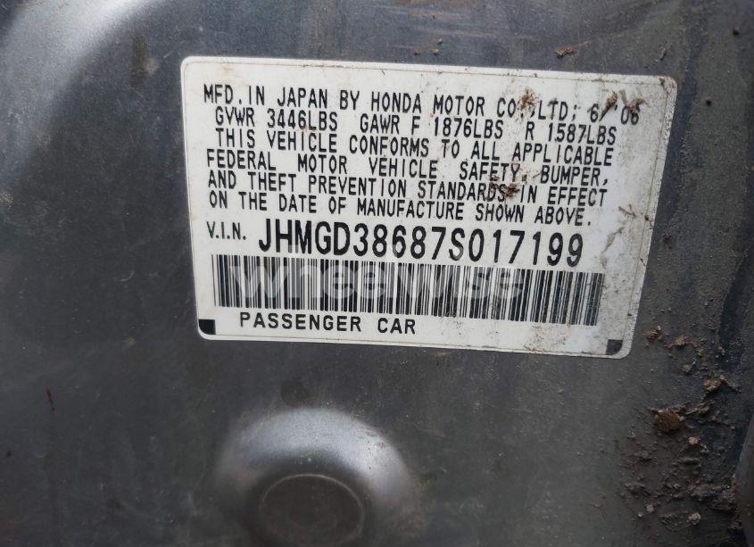 Photo 9 of 2007 Honda Fit SPORT (VIN JHMGD38687S017199)