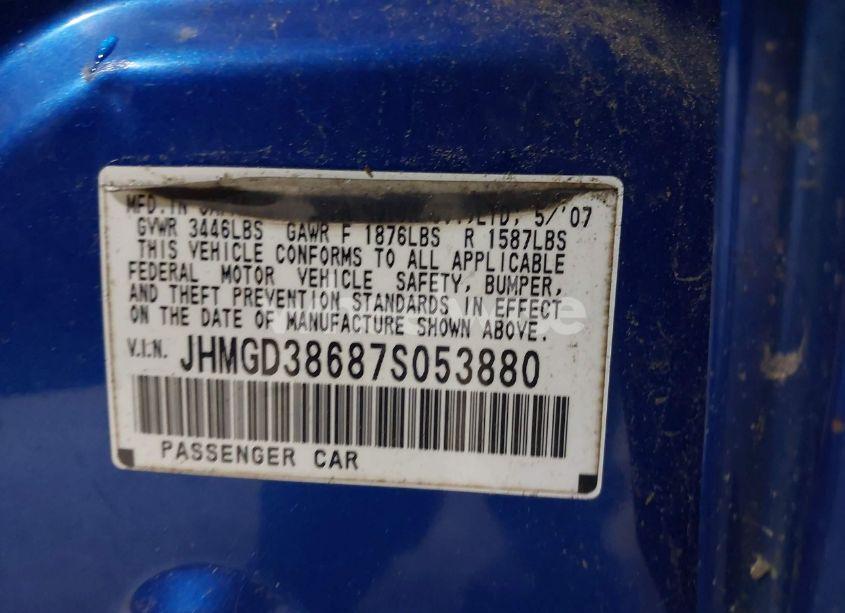 Photo 9 of 2007 Honda Fit SPORT (VIN JHMGD38687S053880)