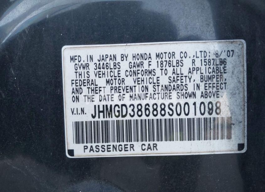 Photo 9 of 2008 Honda Fit SPORT (VIN JHMGD38688S001098)