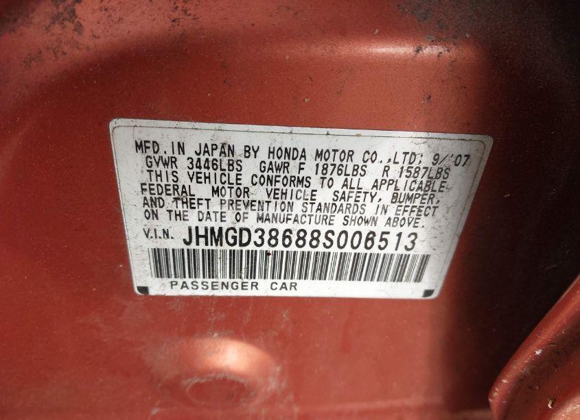 Photo 9 of 2008 Honda Fit SPORT (VIN JHMGD38688S006513)