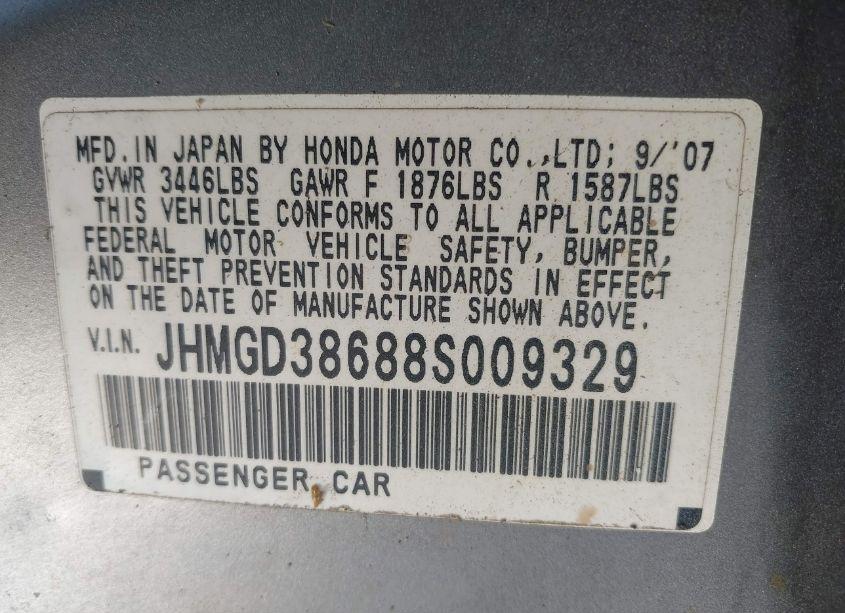 Photo 9 of 2008 Honda Fit SPORT (VIN JHMGD38688S009329)