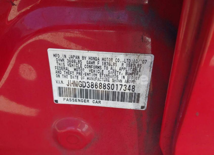 Photo 9 of 2008 Honda Fit SPORT (VIN JHMGD38688S017348)