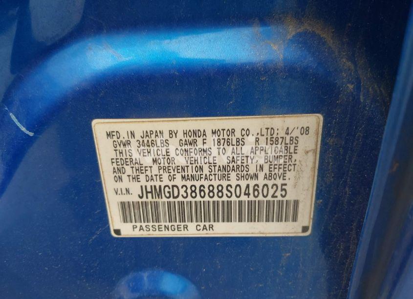 Photo 9 of 2008 Honda Fit SPORT (VIN JHMGD38688S046025)